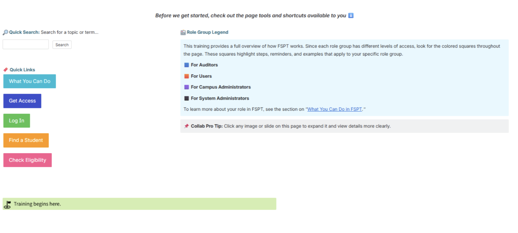 Screenshot of FSPT Training